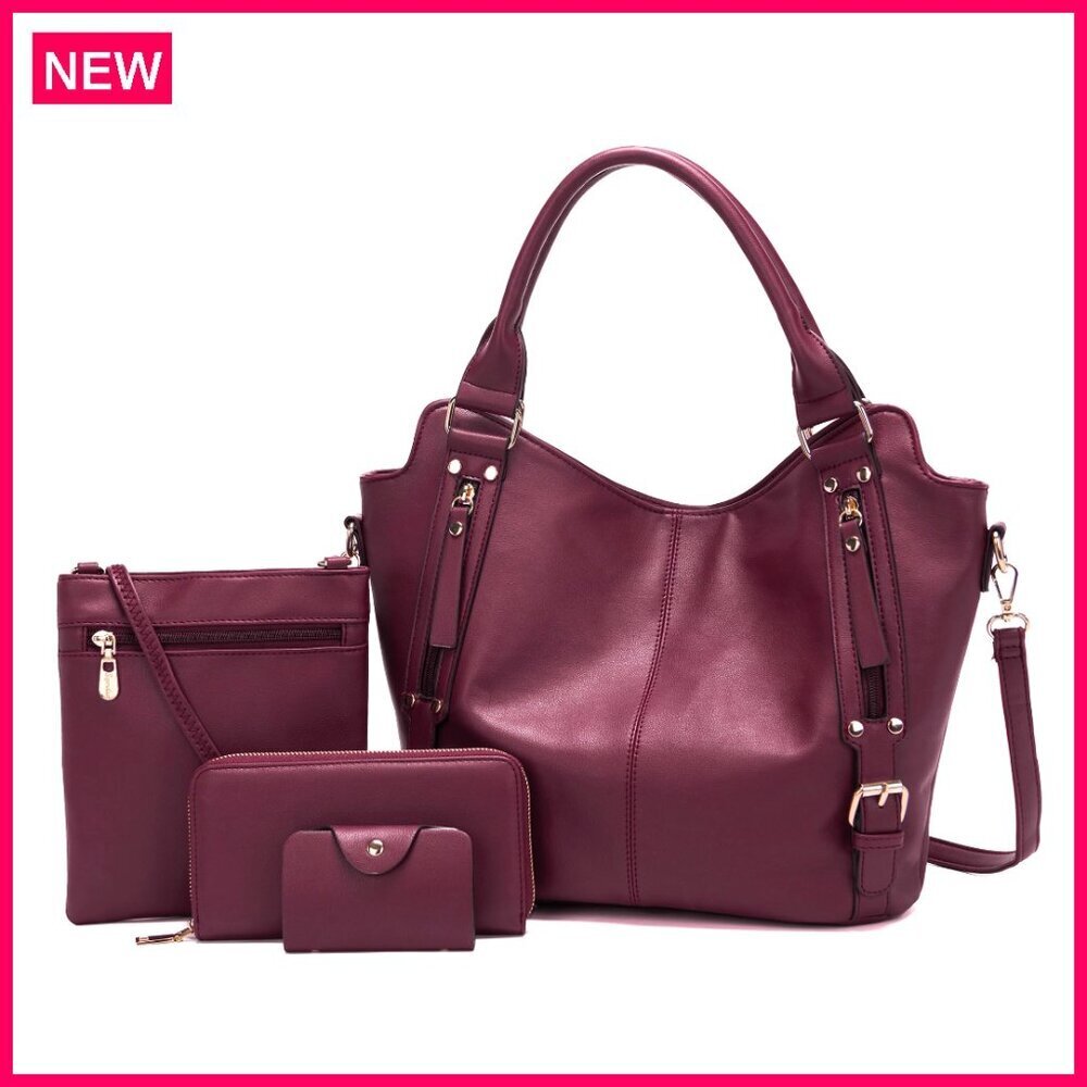 Large Vegan Leather Hobo Tote with Crossbody Bag and Wallet Set